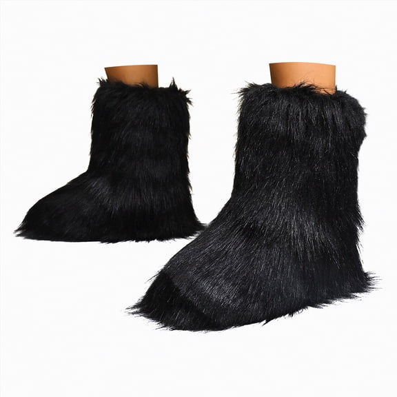 UngA Womans Boots Fluffy Round Toe Suede Snow Winter Women Boots Comfy Plush Warm Short Outdoor Indoor Flat Shoes Womens Mid Calf Boots Black,Size 8