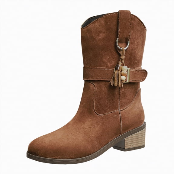 UngA Womans Boots Suede Wedge Boot Mid Heel Wedges Comfortable Casual Boots Women Mid Calf Brown,Size 6.5