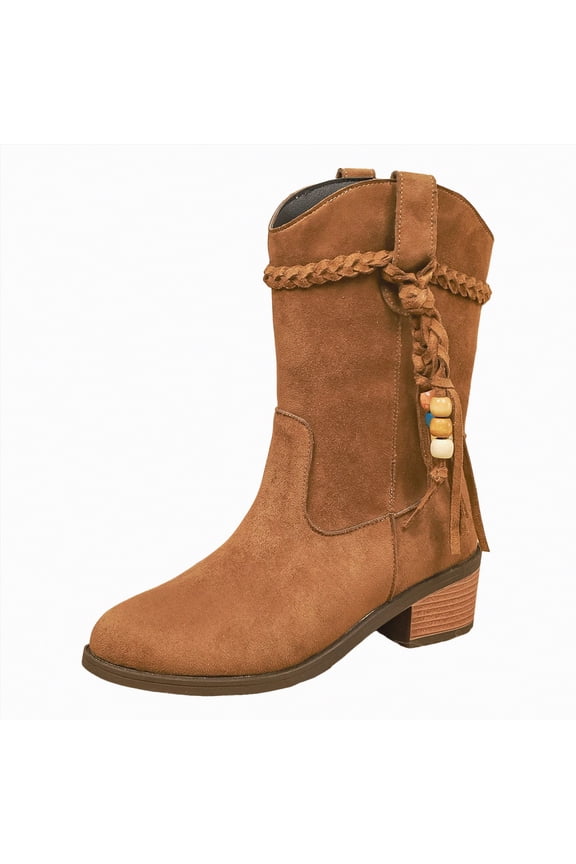 Women Boot Casual Zipper Suede Fall Style Fashion Trend Stacked Flat Wide Mid Calf Boots Women Coffee,Size 9