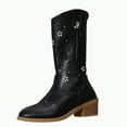thumbnail image 1 of UngA Women Boots Cowgirl Mid Calf Western Cowboy Boots with Chunky Heel Snip Toe Ideal for low insteps Black,Size 7.5, 1 of 7