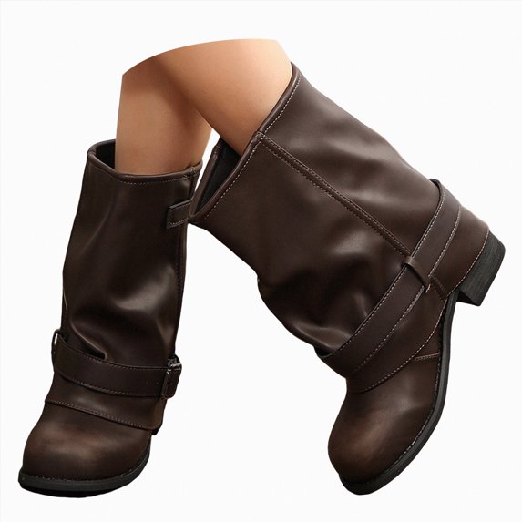 UngA Women Boots Fashion Casual Knee-High Flat Heel Winter Boots Women Mid Calf Brown,Size 7