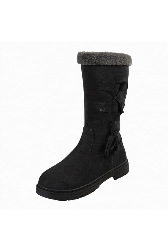 Women Boots Mid Calf Comfortable Slip On Mid Chunky Heel Suede Warm Snow Ankle Boots Outdoor Shoes Boots Womens Black,Size 6