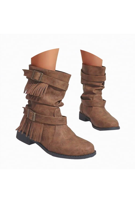 Women Boots Mid Calf Slouch Boots Fashion Slouchy Suede Pointed Toe Block Low Heels Wide Calf Boots Winter Fall Dress Boots for Woman Brown,Size 6.5