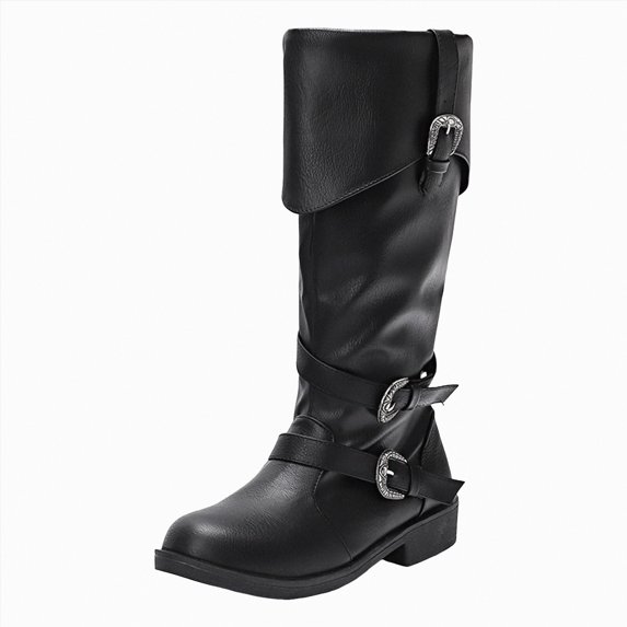 UngA Women Boots Mid Calf Slouchy Boots Zip up Flat Boot for Women Black,Size 8.5