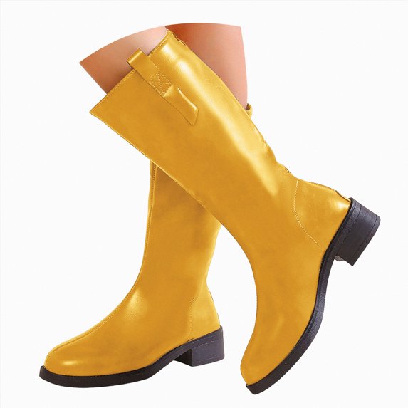 UngA Women Boots Mid Calf Soft Slouchy Flat to Low Heel Pull On Fall Weather Winter Boot for Women Yellow,Size 6.5