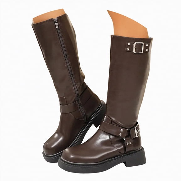 UngA Women Boots Mid Calf Soft Slouchy Flat to Low Heel Pull On Fall Weather Winter Boots Women Brown,Size 8