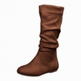 thumbnail image 1 of UngA Women Boots Slip-On Suede Boots Lace Up with Side Pom Round Toe Shoes Chunky Fall Winter Warm Boots for Women Mid Calf Coffee,Size 8.5, 1 of 7
