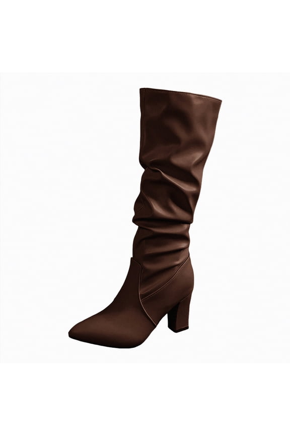 Women Boots Slouchy Boots Wide Calf Combat Platform Boots Chunky Heel Punk Goth Riding Boots Women Mid Calf Coffee,Size 6