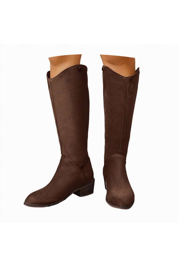 Women Boots Stylish Comfortable Buckle Decor Suede Low Heel Zip Up Snow Boots for Warmth and Fashion Tall Design Shoes for Winter Outdoor Footwear Mid-Calf Boots for Women Brown,Size 7