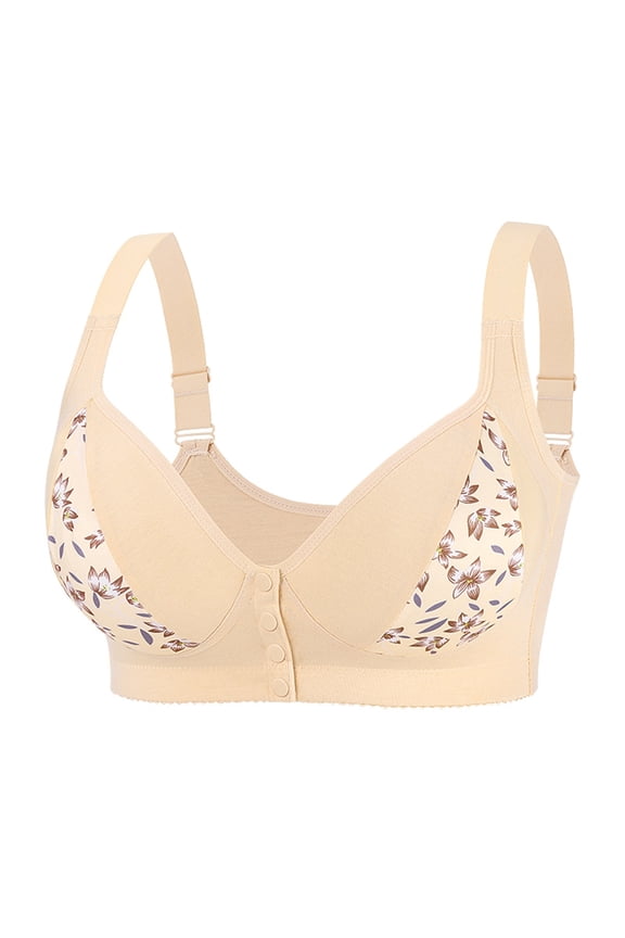 Women Bra Plus Size Front Closure Full Coverage No Underwire Comfort Wireless Push up Bras with Back Support Lace Sleeping Everyday Bras Light Yellow,48G