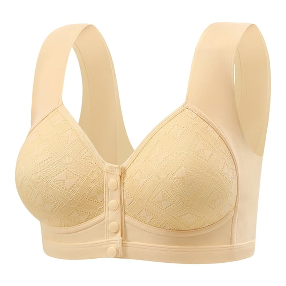UngA Women Bras Front Snap Closure Padded Bra for Older Senior Women, No Underwire Comfortable Bra Light Yellow,40