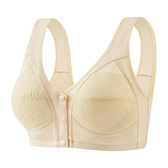 UngA Women Bras Plus Size Daily Bra Push Up Bras No Underwire High Support Front Closure Front Snaps Full Coverage Easy Close Bras Beige,42