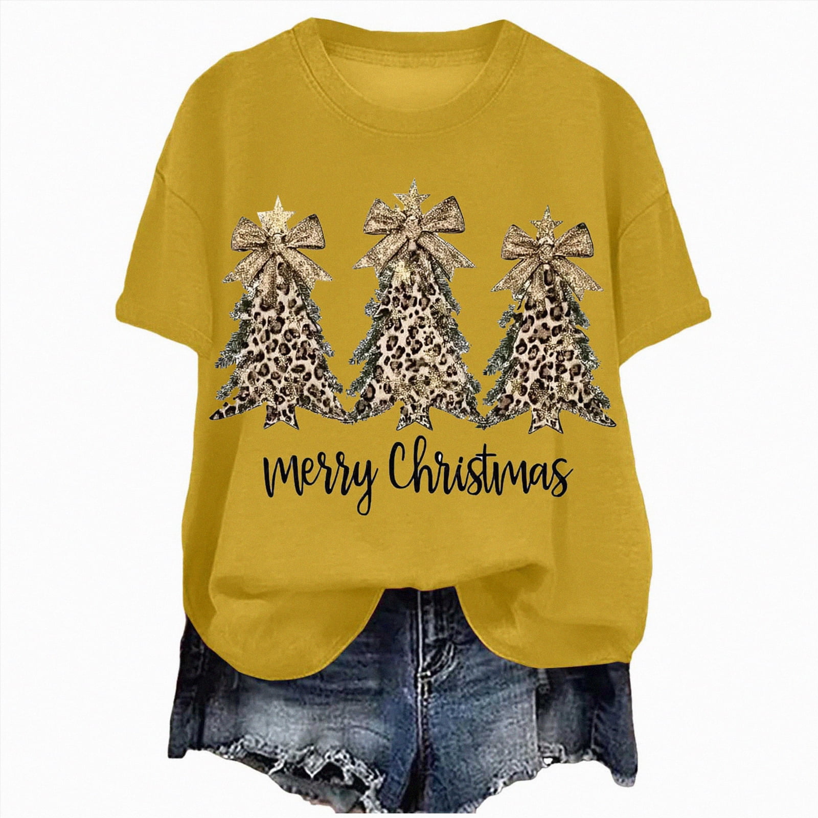 Gyabnw Merry Christmas Tops voor Vrouwen UK Xmas Grafische T-shirt Dames Vakantie Kleding Grappig Gedrukt Tee, C-zwart, XXL