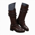 thumbnail image 1 of UngA Women Combat Boots Lace up Mid Calf Boots Low Heel Chunky Platform Riding Boots Lug Sole Womens Boots Brown,Size 9.5, 1 of 7