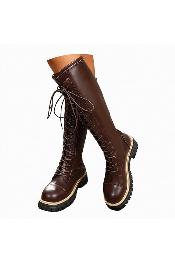 Women Combat Boots Lace-up Mid-calf Boots Military Winter Womens Boots Brown,Size 9