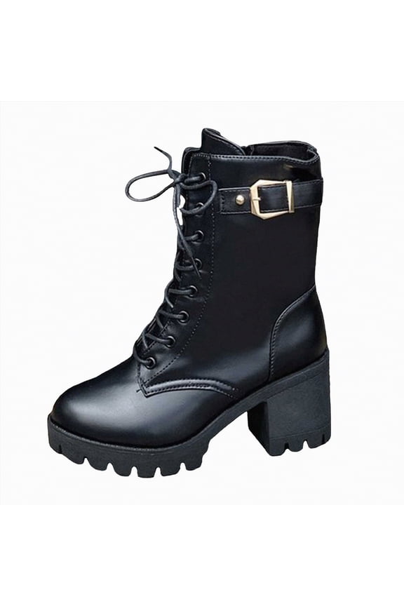 Women Combat Boots Mid Calf Built-in Wallet Pocket Lace up Military Womans Boots Black,Size 8