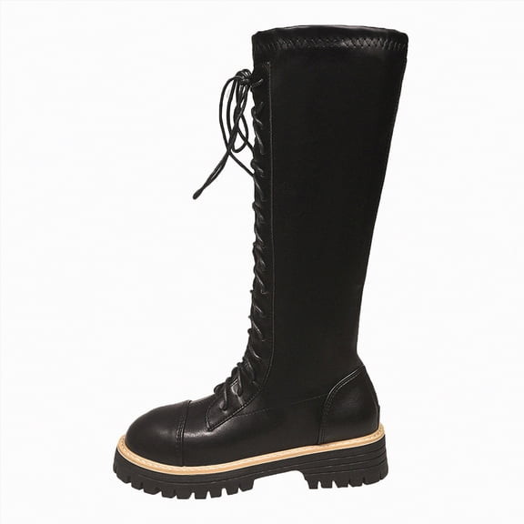 UngA Women Combat Boots Mid Calf Built-in Wallet Pocket Lace up Military Womens Boots Black,Size 8.5