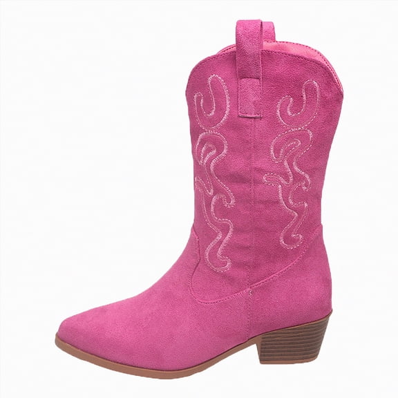 UngA Women Cowboy Boots Fashion Embroidery Cowgirl Western Boots Stitched Chunky Heel Mid Calf Boots Hot Pink,Size 6