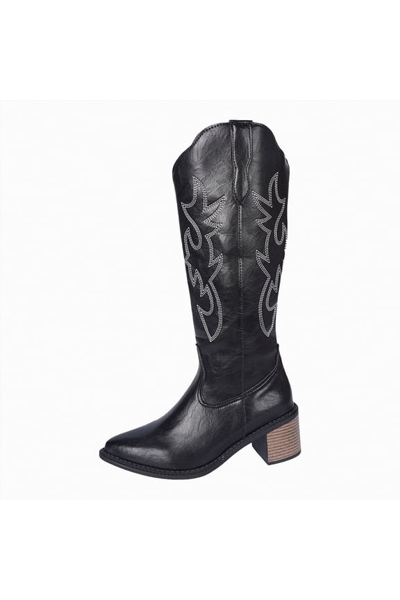 Women Cowboy Boots Mid Calf Western Cowgirl Boots for Women Comfortable Low Heel With Zipper Black,Size 6