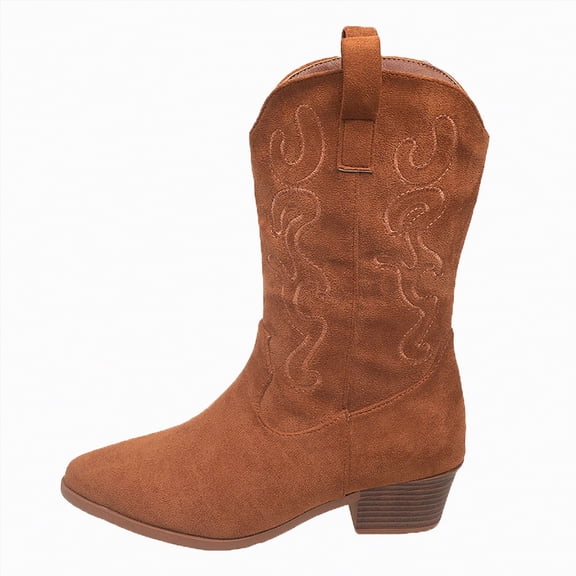 UngA Women Cowgirl Boots Embroidered Western Boots Mid-Calf Pointed Toe Cowboy Boot Brown,Size 6.5