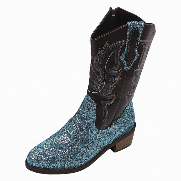 UngA Women Cowgirl Boots Pull On Cowboy Boots Mid Calf Western Boots Available in Regular and Wide Calf Blue,Size 8