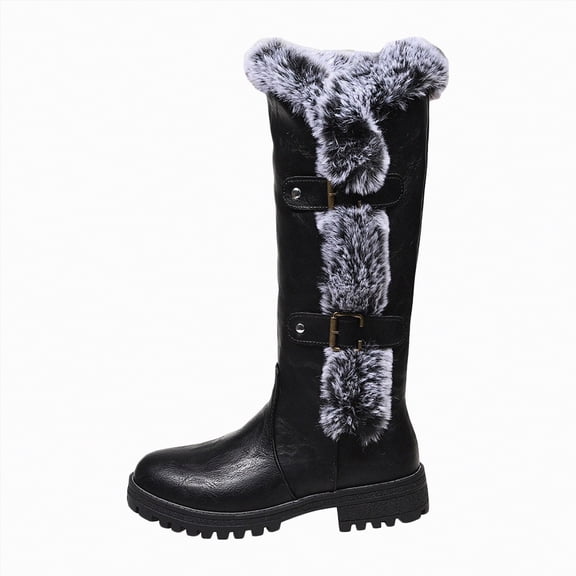 UngA Women Fashion Winter Boots Mid-Calf Warm Plush Lining Snow Boots for Women Black,Size 7.5