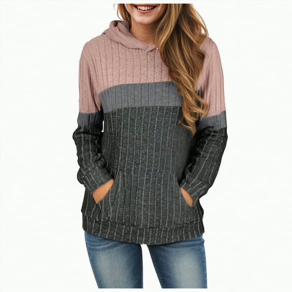 UngA Women Hoodies Cozy Textured Sweaters Fall Fashion Hoodies Trendy Outfits (Pink,L)
