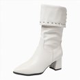 thumbnail image 1 of UngA Women Mid Calf Boots Chunky Low Heel Riding Booties Motorcycle Biker Round Toe Fashion Buckle Western Booties Trendy Stylish Boots Women White,Size 9.5, 1 of 7