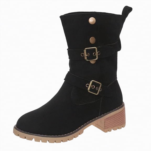 UngA Women Mid Calf Boots Flat Boots Fashion Casual Slip On Mid Calf Boots Comfort Solid Color Zipper Plus Size Boots Women Black,Size 8.5