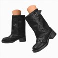 thumbnail image 1 of UngA Women Mid Calf Boots Wide Toe Box Motorcycle Biker Riding Boots with Buckles Round Toe Dress Boots with Low Chunky Heel Boot for Women Black,Size 6.5, 1 of 7