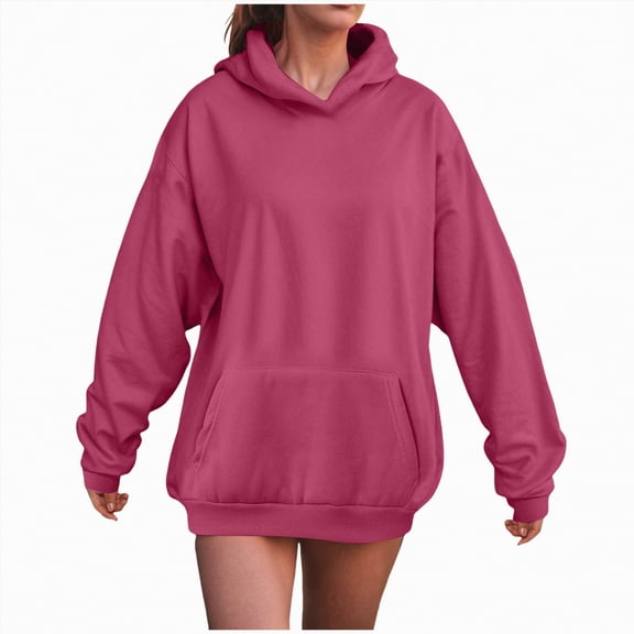 UngA Women Oversized Hoodie Fleece Long Sleeve Comfy Casual Basic Pullover Sweatshirts 2025 Fall Outfits Y2K Clothes Hoodie for Women (Hot Pink,XL)