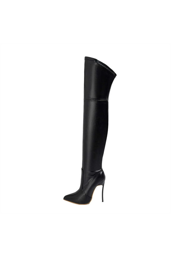Women'S Cowboy Boots Knee High Boots for Women Pointed Toe Tall Boots Long Heeled Boots Black,6.5