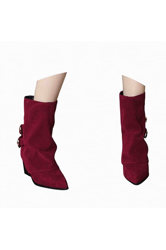 Women'S Cowboy Boots Women's Mid Calf Boot Low Heel Comfort Slouchy Bootie Red,6