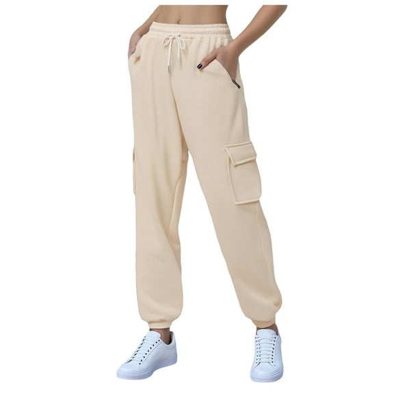 UngA Women'S Pants Womens Casual Cotton Tapered Capri Cargo Pants Loose Elastic Waist Ankle Cropped Trouser with Pockets Beige,S