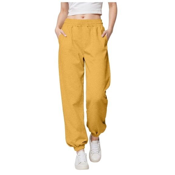 UngA Women'S Pants Womens Casual Linen High Waist Pants Drawstring Loose Fit Summer Pants Trousers with Side Pockets Yellow,M