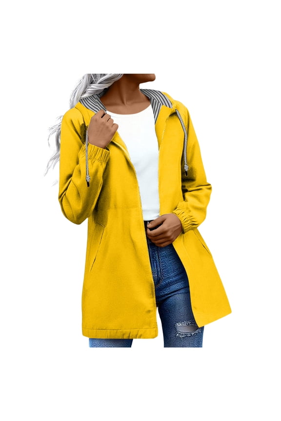 Women'S Raincoats Women's Plus Size Waterproof Raincoat Lightweight Windbreaker Hooded Jacket with Pockets Yellow,2XL