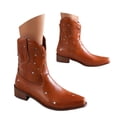 thumbnail image 1 of UngA Women'S Winter Booties Cowboy Boots for Women Cowgirl Western Boots Fashion Embroidery Stitched Chunky Heel Mid Calf Boots Brown,7, 1 of 7