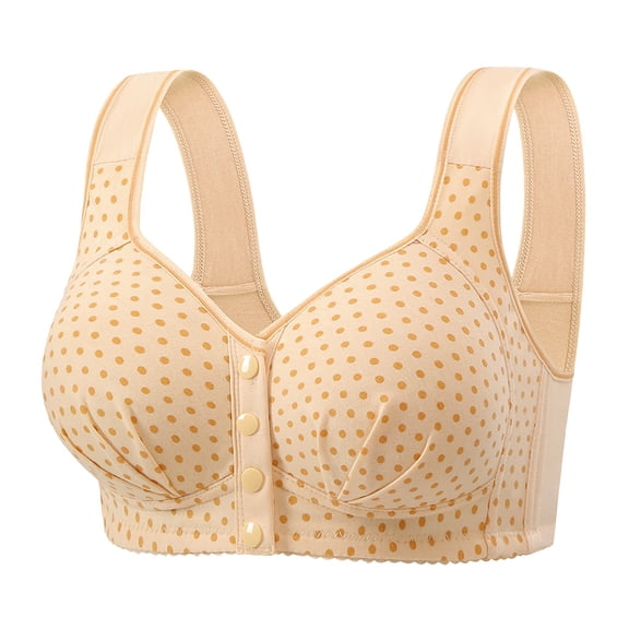 UngA Women Seamless Bra Floral Wirefree Elder Woman Bra Front Button Closeure Soft Cotton Bra for Mom Grandma Gift Bra Light Yellow,M