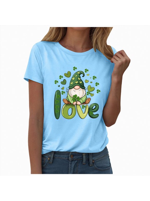 Women St Patricks Day Shirt Irish Shamrock T Shirt Patrick Clover Shirts Green Graphic Tees Funny Tops,XL