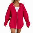 thumbnail image 1 of UngA Women Zip Up Hoodie Oversized Sweatshirt Fleece Jackets Fall Winter Coats 2025 Fashion Womens Hoodies (Red,XL), 1 of 4