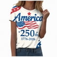 thumbnail image 1 of UngA Women's 250Th America Anniversary Casual Printed T-Shirt Faith 250 Years Patriotic Flag Tee 4Th of July T-Shirts for Women (Beige,L), 1 of 8