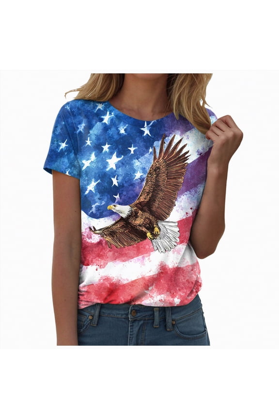 Women's 250Th America Anniversary Casual Printed T-Shirt Faith 250 Years Patriotic Flag Tee 4Th of July Women T Shirts (Watermelon Red,L)