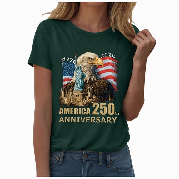 UngA Women's 250Th Anniversary Print Vintage T-Shirt 1776-2026 250Th Anniversary Patriotic Shirts for Woman XXXL,Dark Green