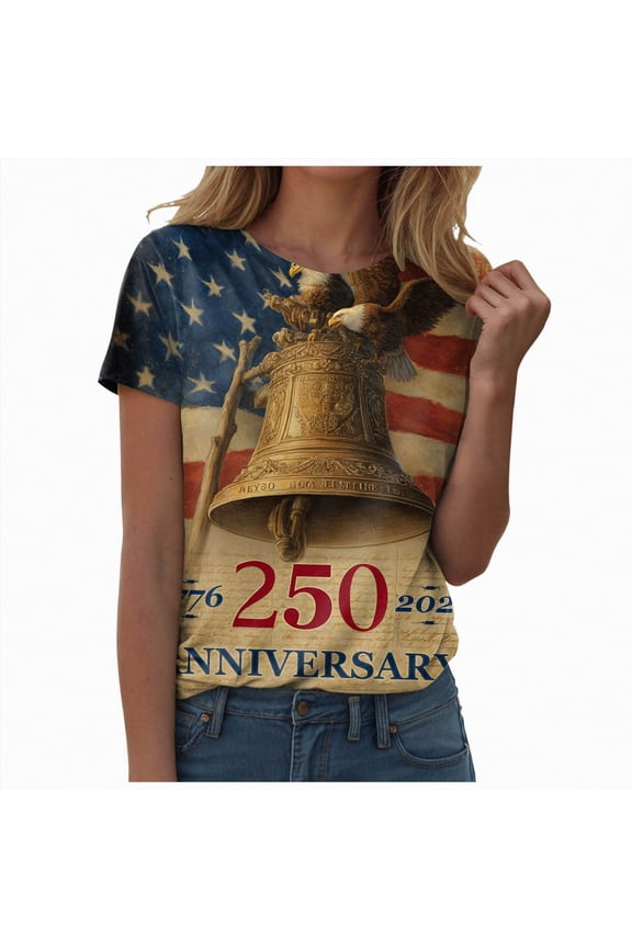 Women's 250th Anniversary USA of Freedom Shirts American Flag Graphic Shirts for Women (Khaki,XXL)