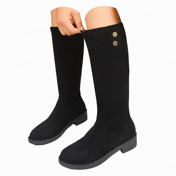 UngA Women's Boots Comfortable Slip On Mid Chunky Heel Suede Warm Snow Ankle Boots Outdoor Shoes Boots for Women Mid Calf Black,Size 7