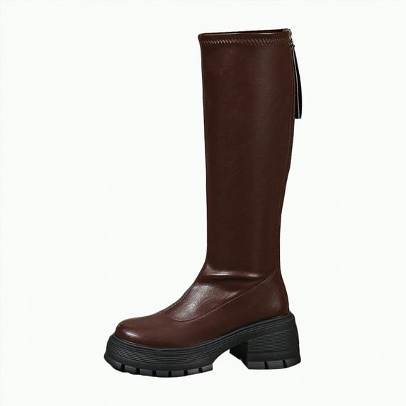 UngA Women's Boots Mid Calf Dress Boots Biker Motorcycle Riding Boots for Woman Brown,Size 6.5
