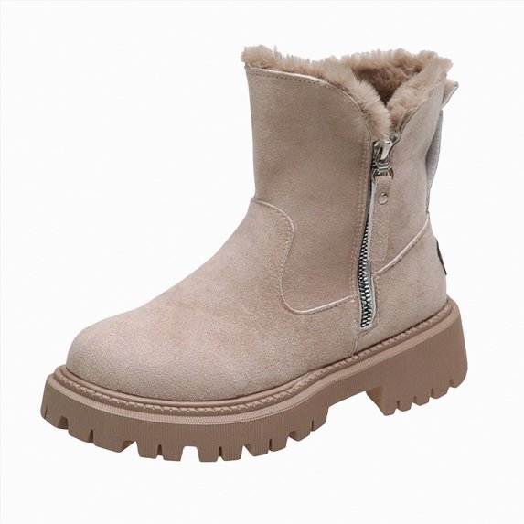 UngA Women's Boots Mid Calf Round Toe Low Heel Comfort Slouchy Bootie with Side Zipper Buckle Strap Boot for Women Khaki,Size 7.5