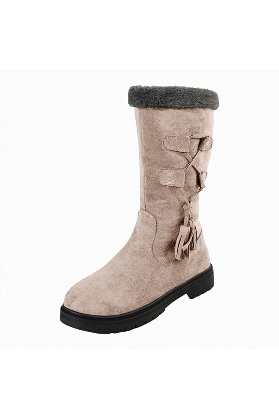 Women's Boots Mid Calf Slouchy Boots Suede High Heel Zip Stacked Chunky Block Round Toe Boot for Women Khaki,Size 8