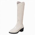thumbnail image 1 of UngA Women's Boots Pull On Chunky Block Low Heel Round Toe Campus Boot Comfortable Casual Boots for Women Mid Calf White,Size 6.5, 1 of 7