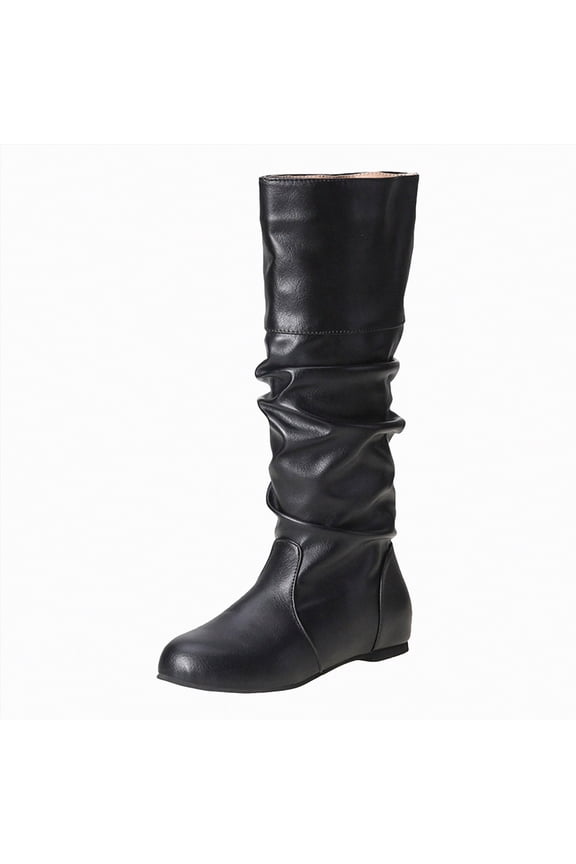Women’s Boots Pull On Chunky Block Low Heel Round Toe Campus Boot Comfortable Casual Mid-Calf Boots for Women Black,Size 6.5